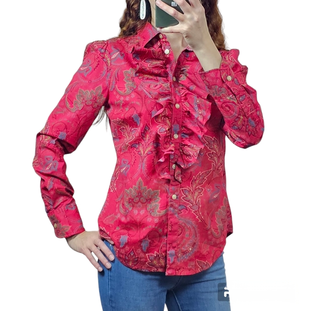 Ralph Lauren red Paisley print blouse XS